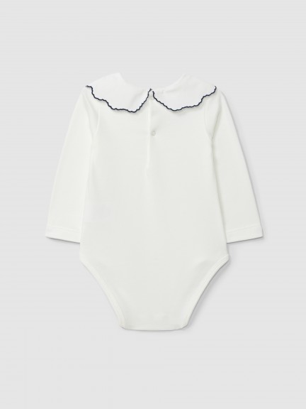 Bodysuit with embroidered flowers on the collar Bodysuit with embroidered flowers on the collar