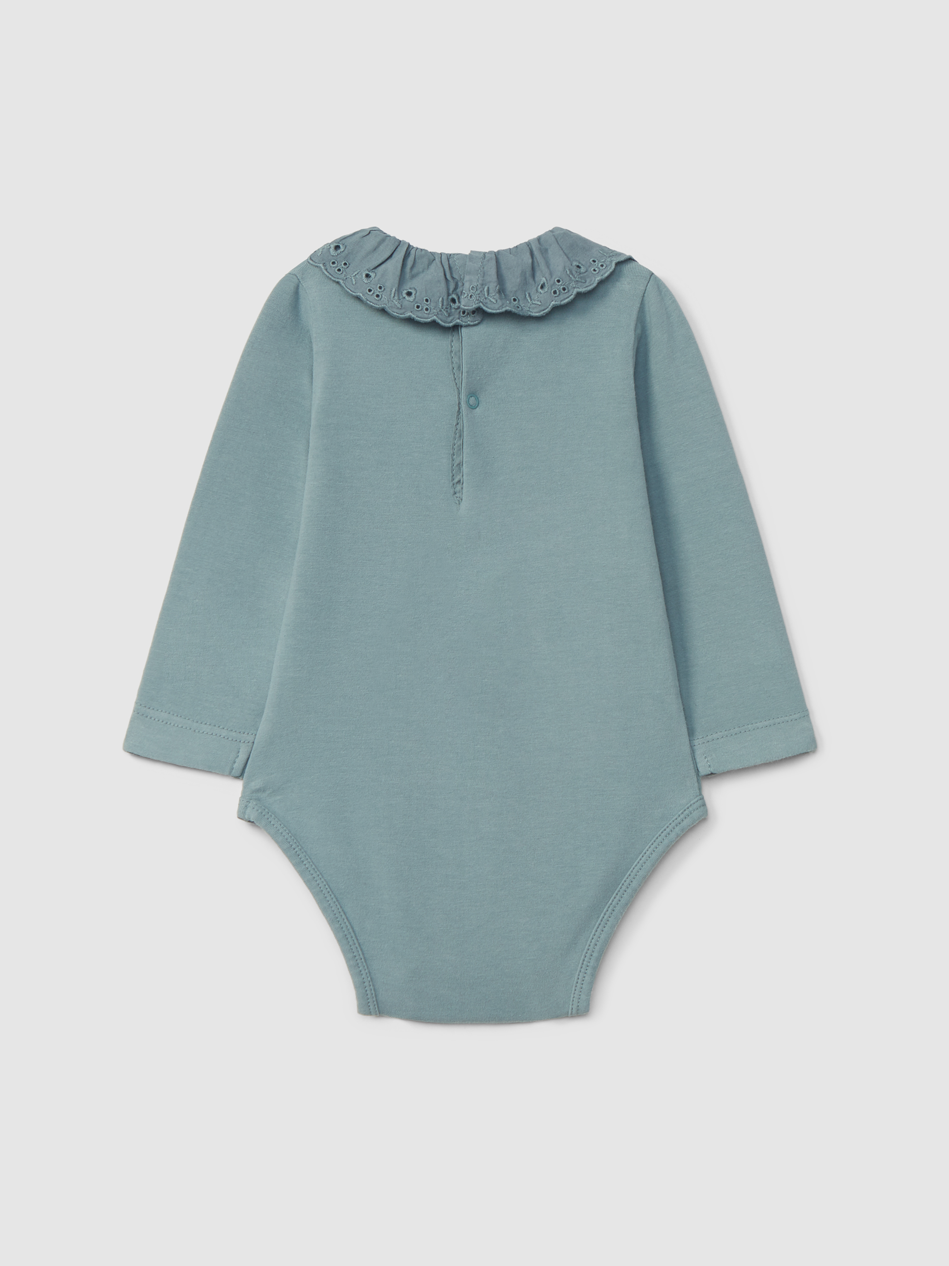 Bodysuit with ruffled collar English embroidery