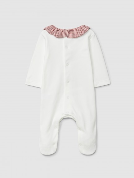 Babygrow bear and rabbit on sled ruffled collar Babygrow bear and rabbit on sled ruffled collar
