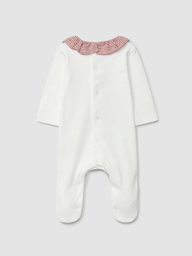 Babygrow urso e coelho no trenó gola de folho Babygrow urso e coelho no trenó gola de folho