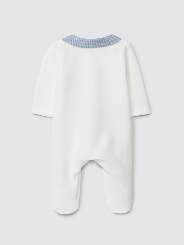 Babygrow em veludo xadrez vichy e esquilo Babygrow em veludo xadrez vichy e esquilo