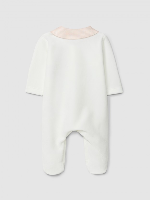 Babygrow em veludo xadrez vichy e esquilo Babygrow em veludo xadrez vichy e esquilo