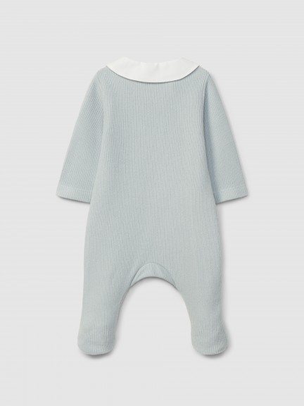 Babygrow in organic cotton with embroidered detail on the collar Babygrow in organic cotton with embroidered detail on the collar