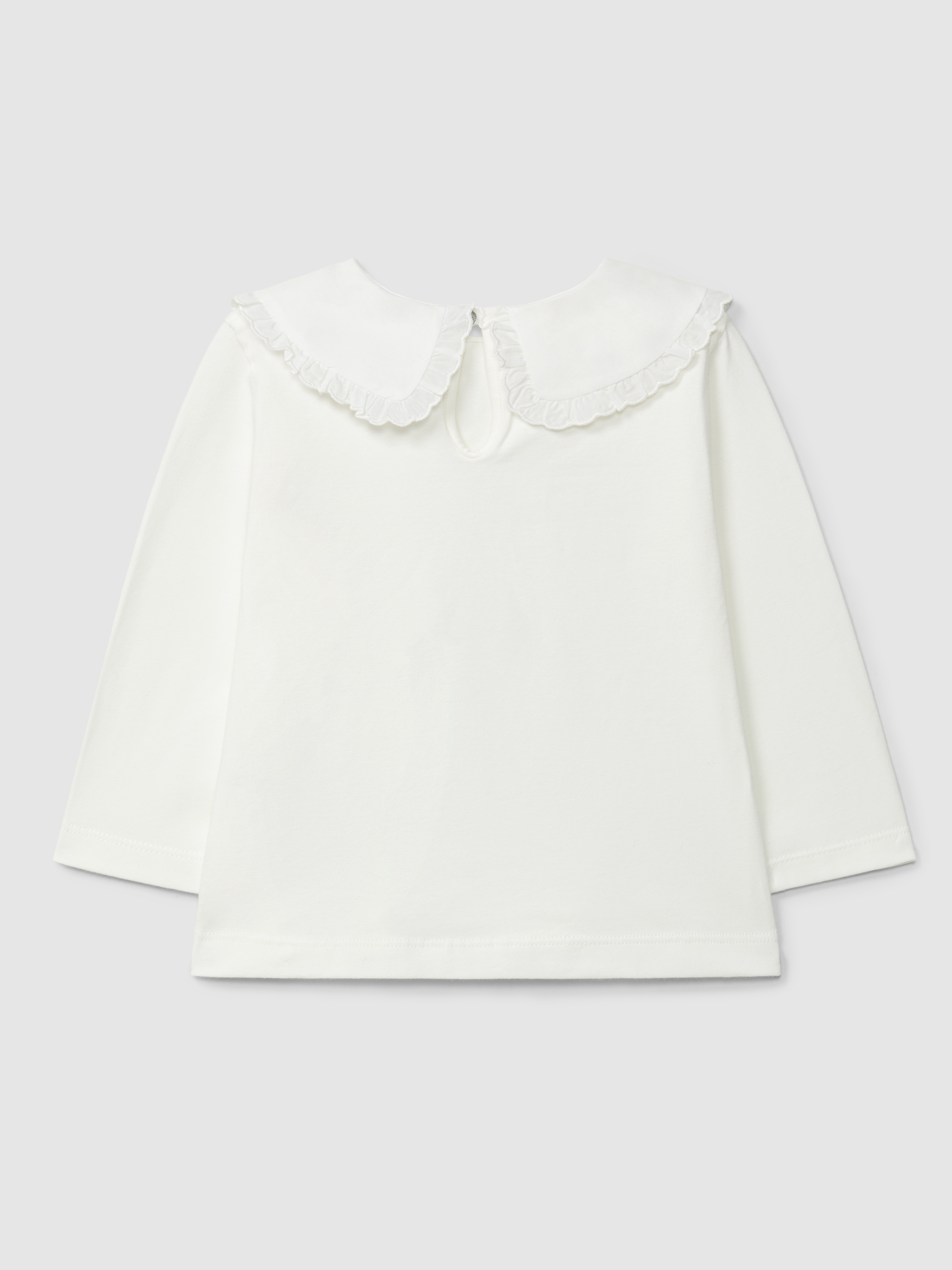Camiseta de manga larga en algodón con cuello de volante