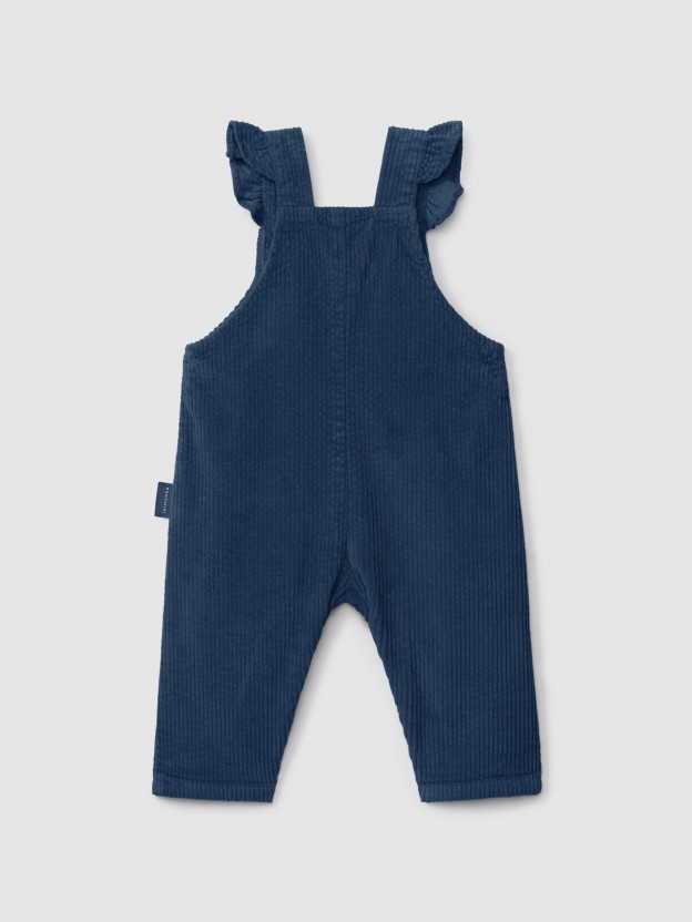 Corduroy dungarees with ruffled detail Corduroy dungarees with ruffled detail