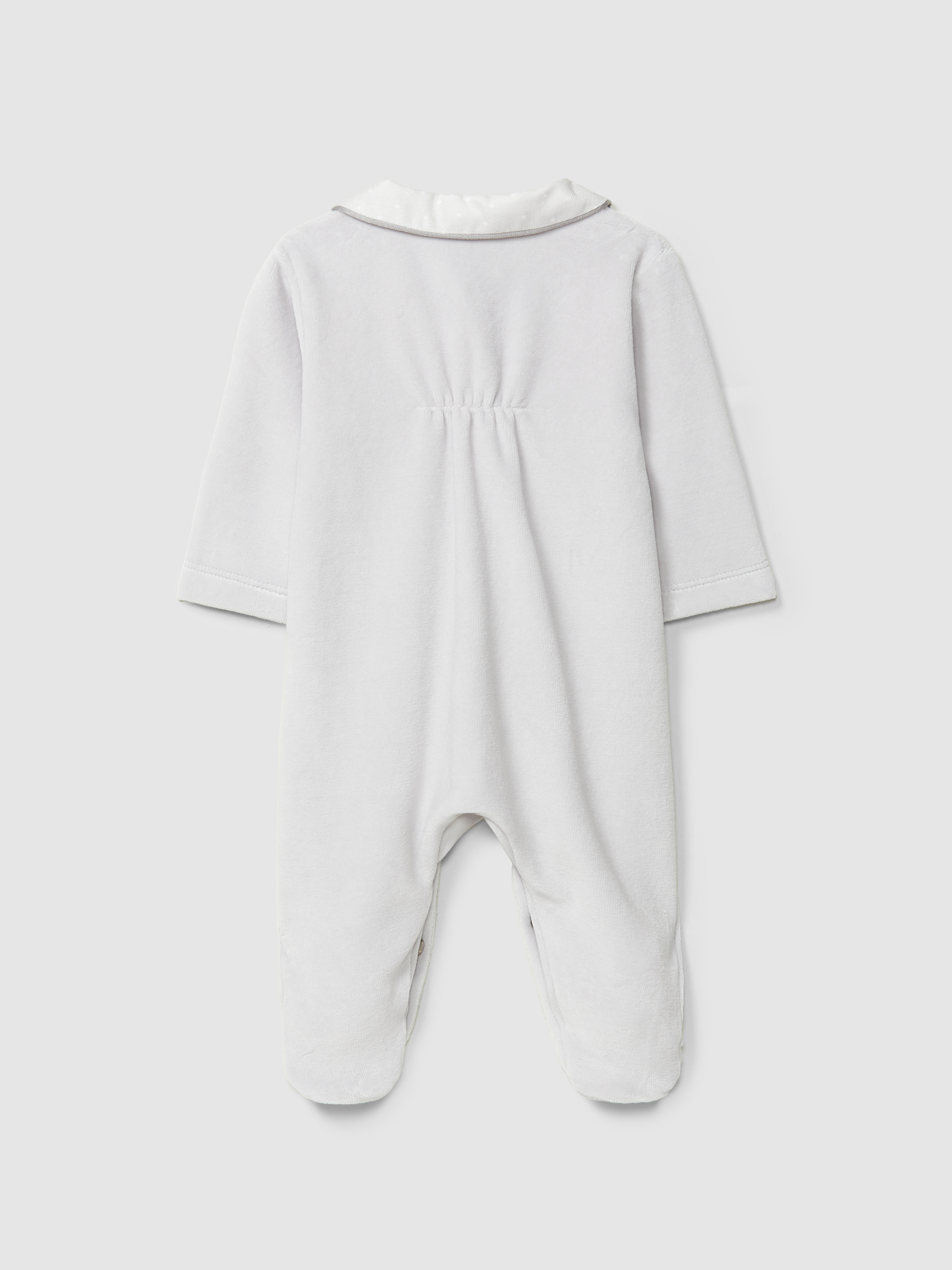 Velvet babygrow with round collar in print fabric