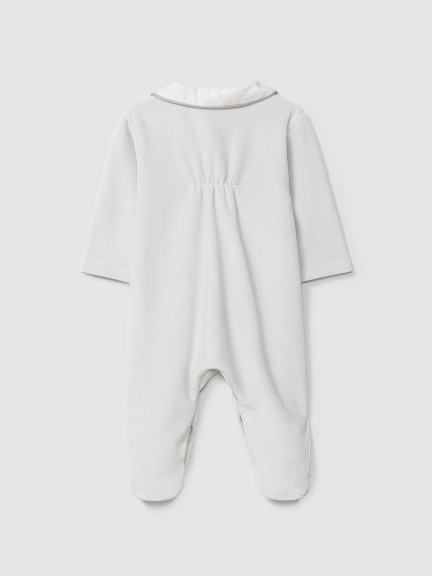 Babygrow en velours avec col claudine en tissu imprimé Babygrow en velours avec col claudine en tissu imprimé