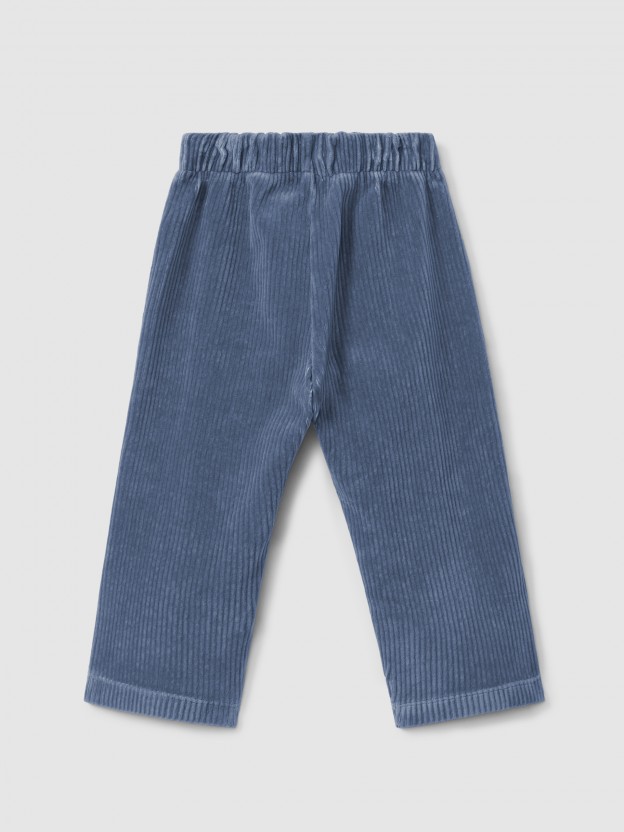 Pull-up wide-leg pants corduroy-type fabric with fabric