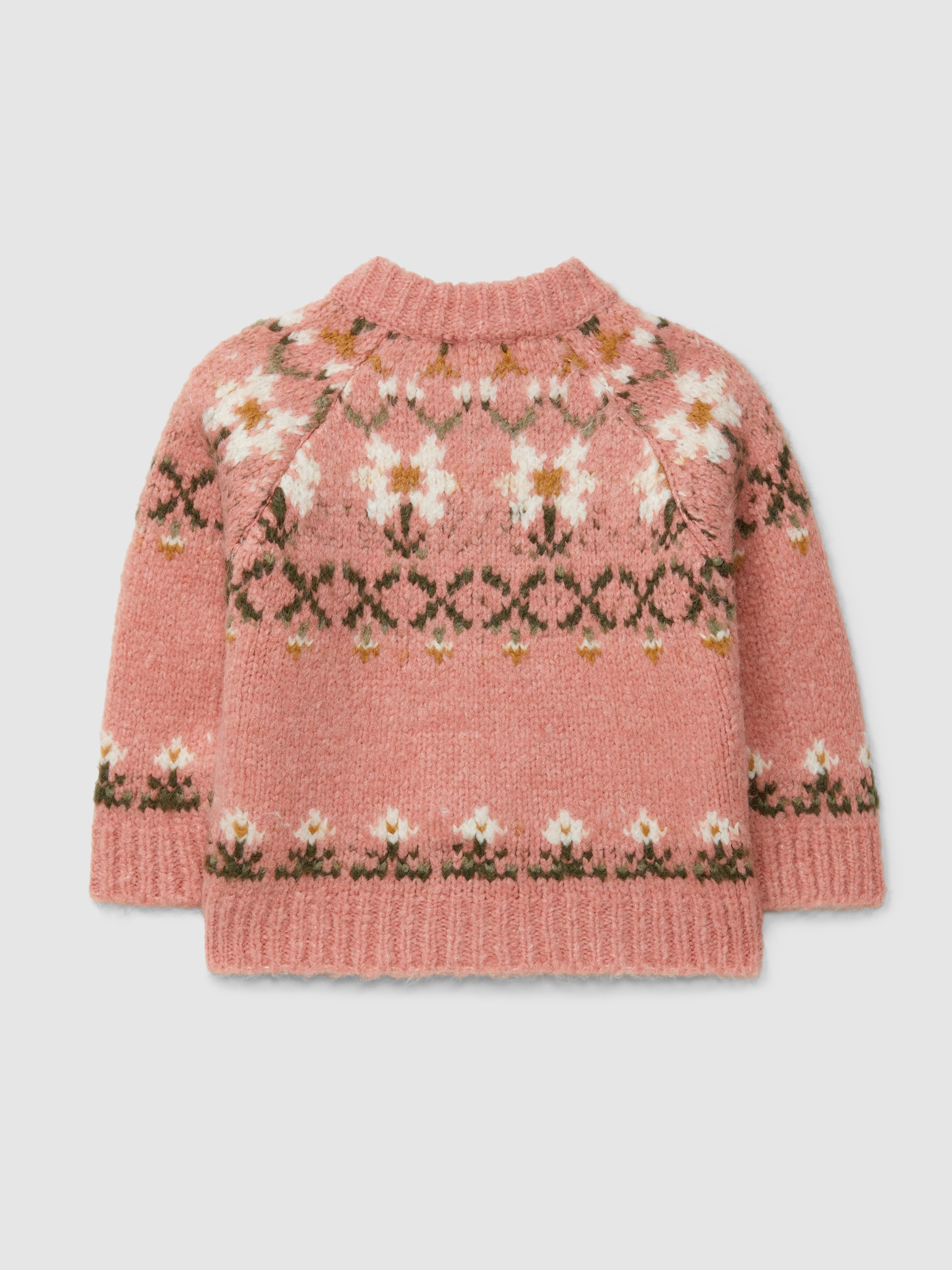 Knitted jacquard cardigan crew neck