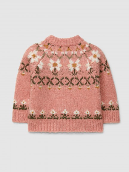 Abrigo tricotado con escote redondo jacquard Abrigo tricotado con escote redondo jacquard