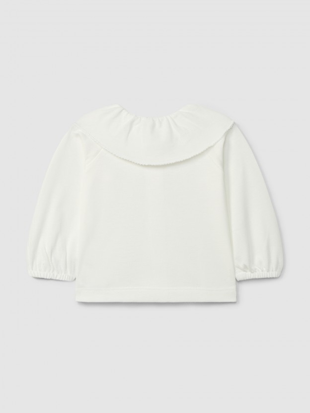Longsleeve em piquet com gola de folho