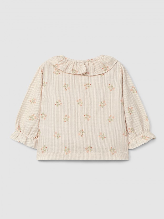 Blusa de flores con cuello de volante Blusa de flores con cuello de volante