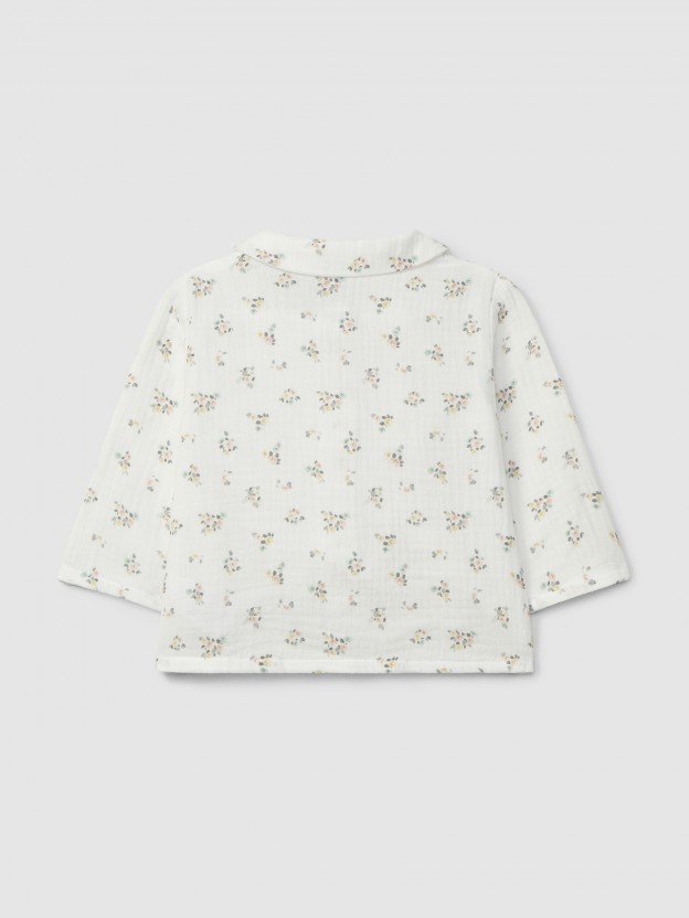 Blusa em gaze com gola redonda Blusa em gaze com gola redonda