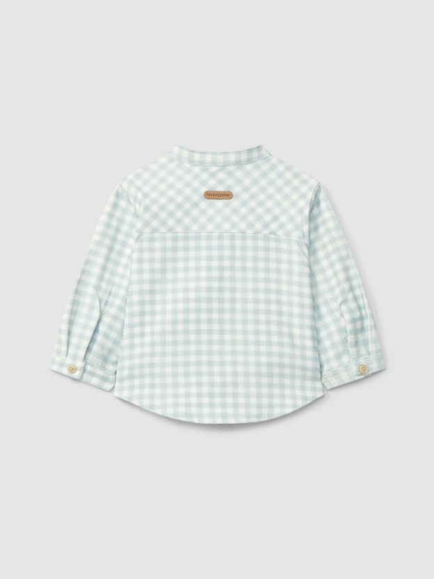 Chemise à col mao à velours côtelé à carreaux Chemise à col mao à velours côtelé à carreaux
