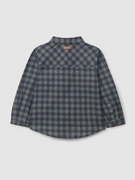 Camisa xadrez com bolso em bombazine Camisa xadrez com bolso em bombazine