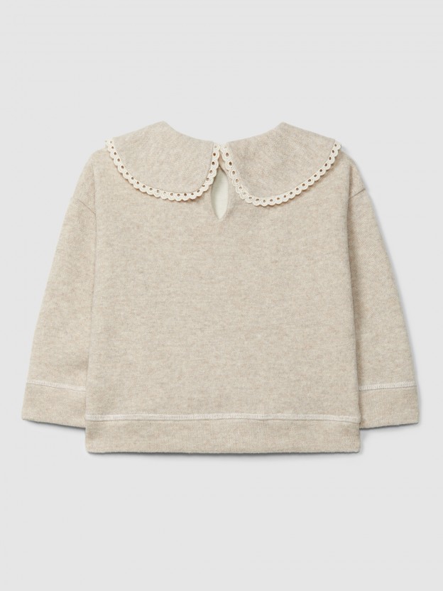 Sweatshirt em malha dupla com detalhe de renda Sweatshirt em malha dupla com detalhe de renda