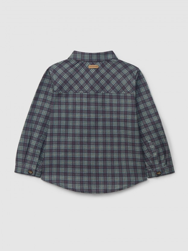 Camisa xadrez com bolso em bombazine Camisa xadrez com bolso em bombazine