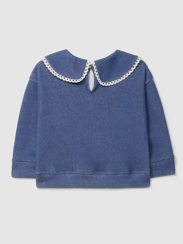 Sweatshirt em malha dupla com detalhe de renda Sweatshirt em malha dupla com detalhe de renda