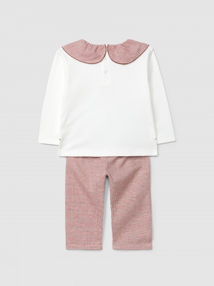Pijama xadrez vichy urso e coelho no trenó com gola franzida Pijama xadrez vichy urso e coelho no trenó com gola franzida