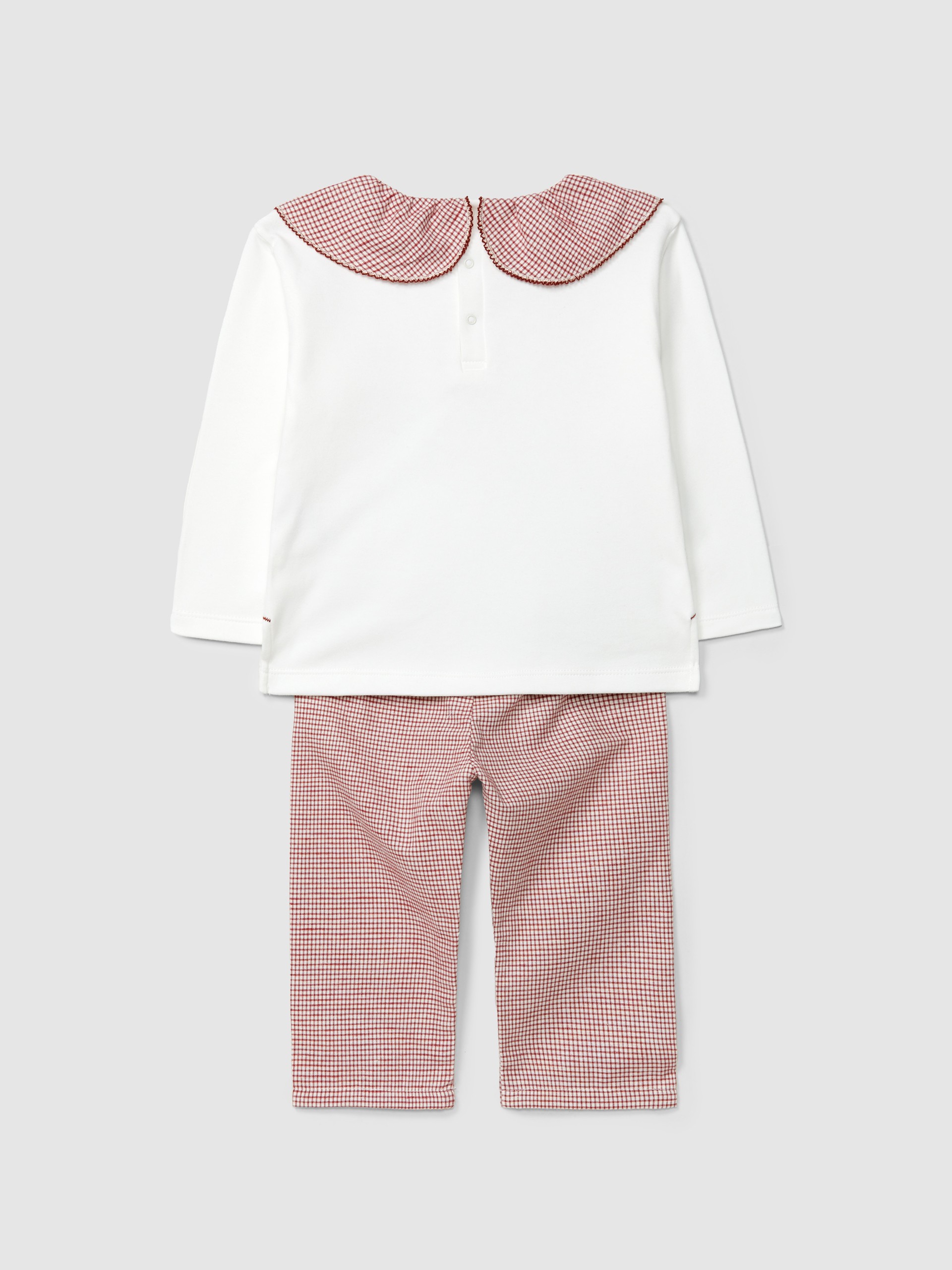 Vichy check pyjamas bear and rabbit on sled with puckered collar