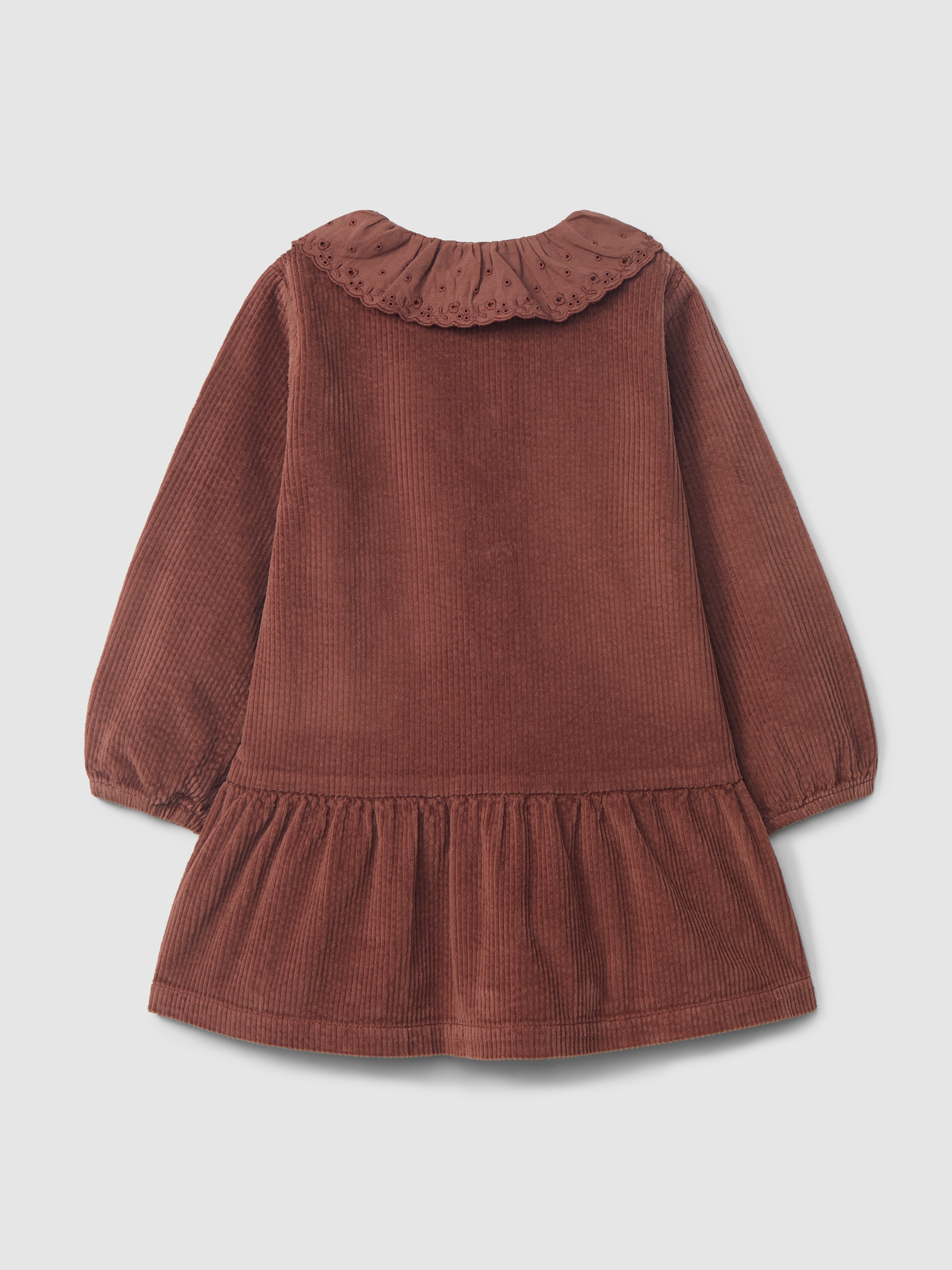 Robe velours côtelé col à volant broderie anglaise
