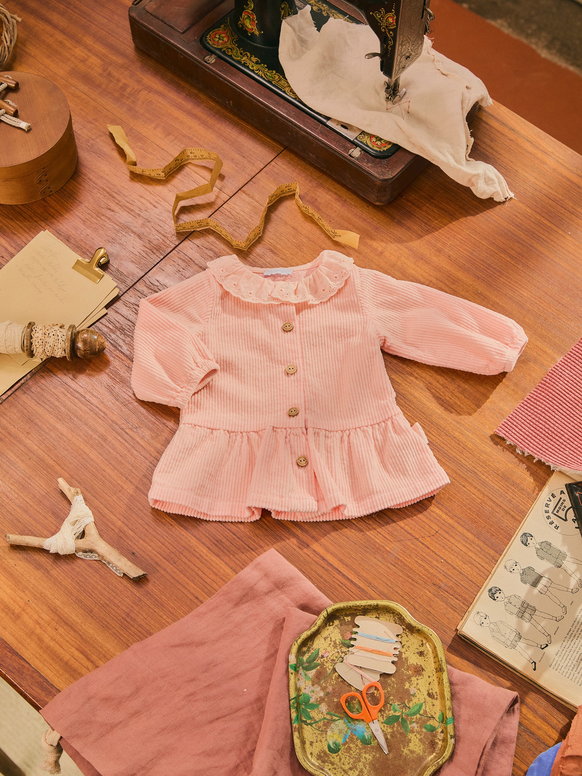 Dress corduroy ruffled collar English embroidery