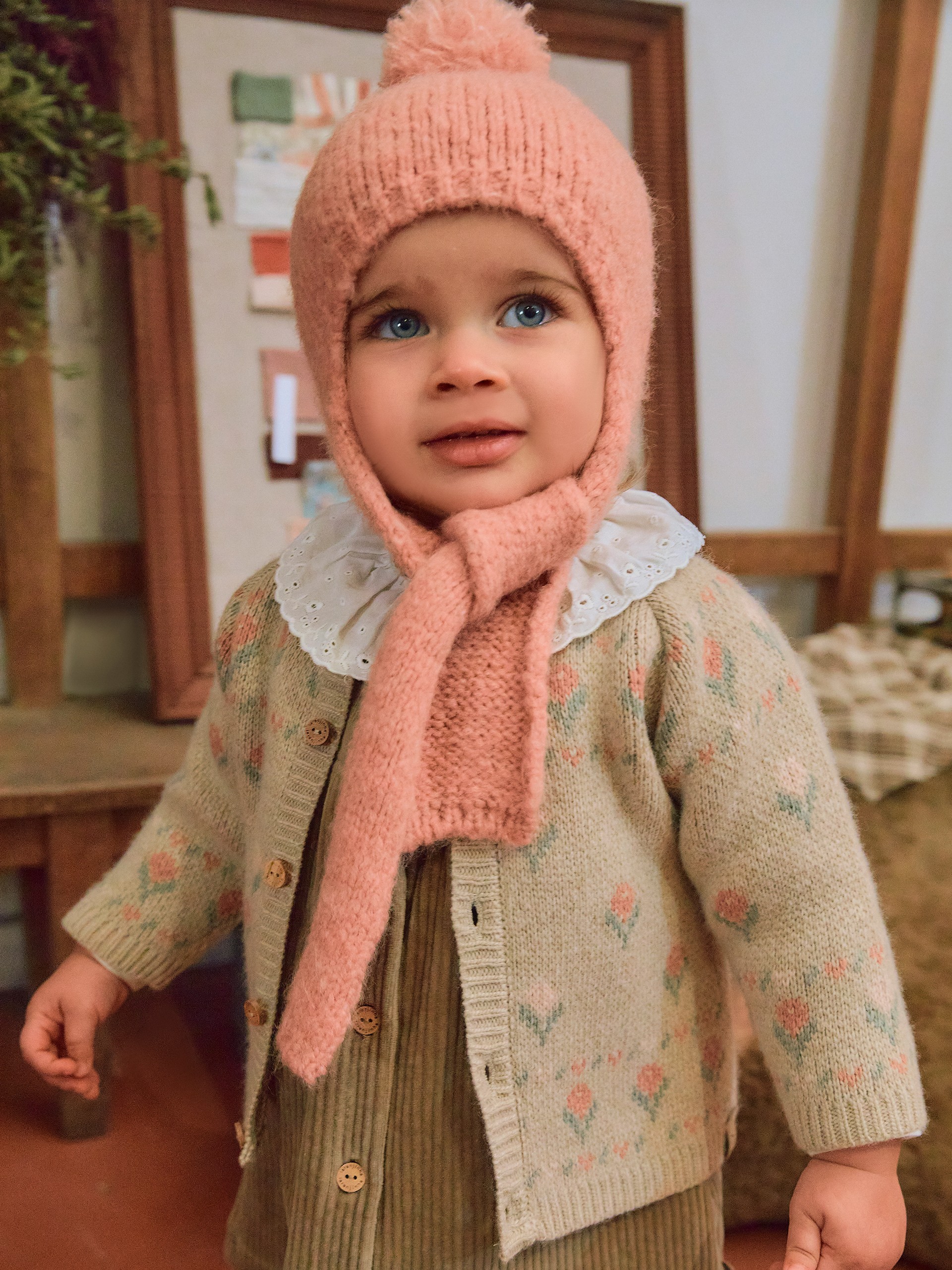 Abrigo tricotado jacquard de flores