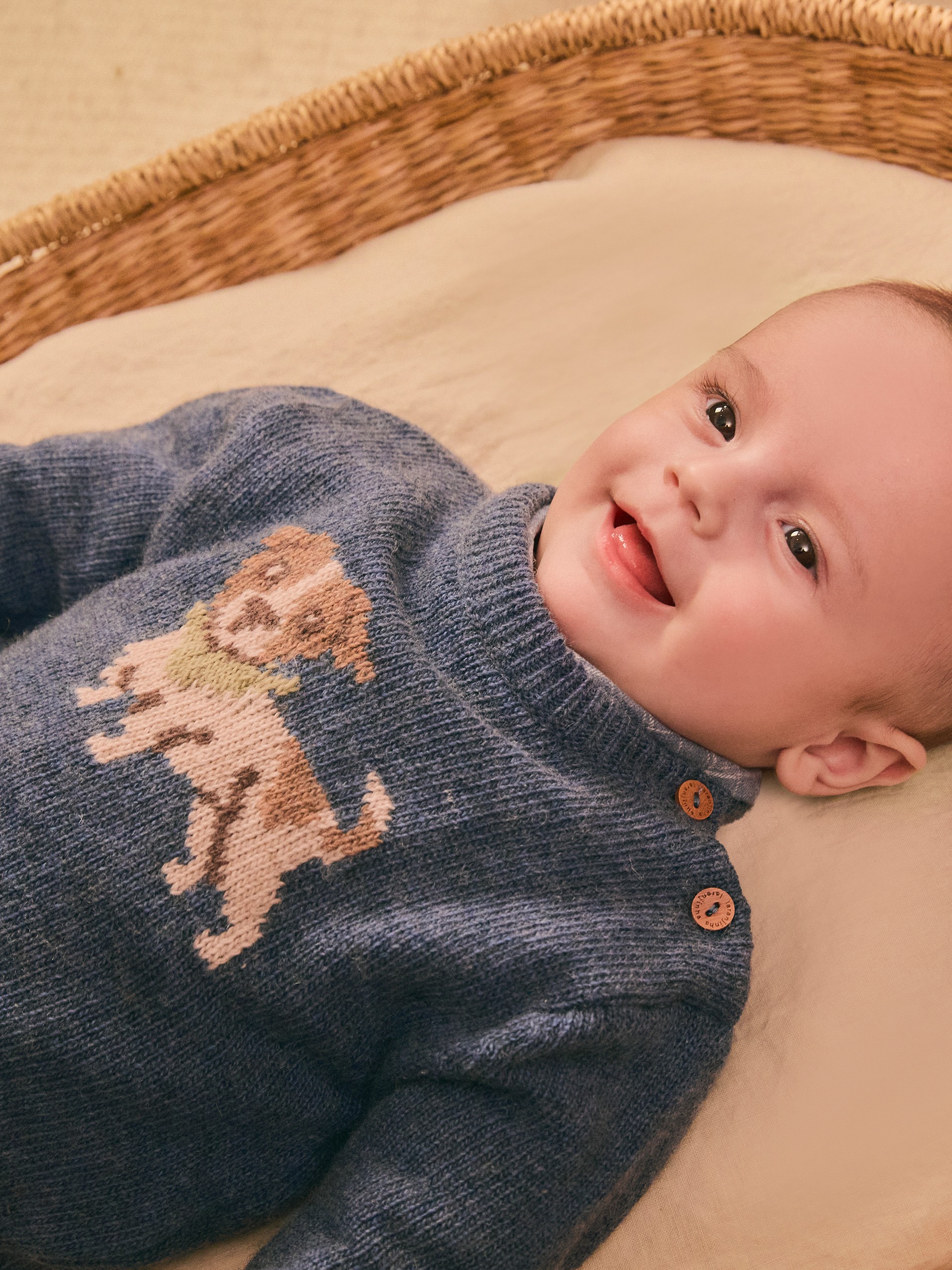 Pull col rond tricoté avec intarsia figurative