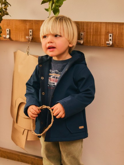 Hooded coat with corduroy details Hooded coat with corduroy details