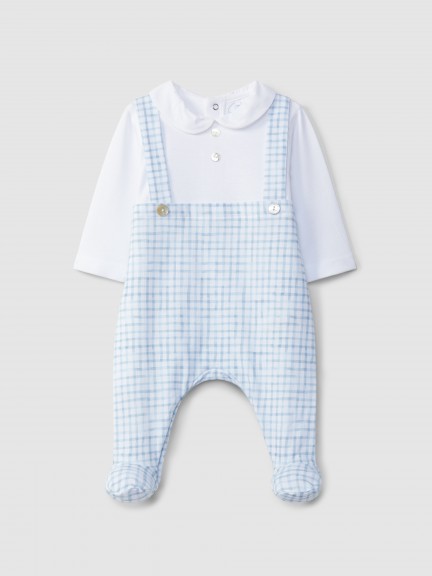 Two-in-one checkered jersey romper