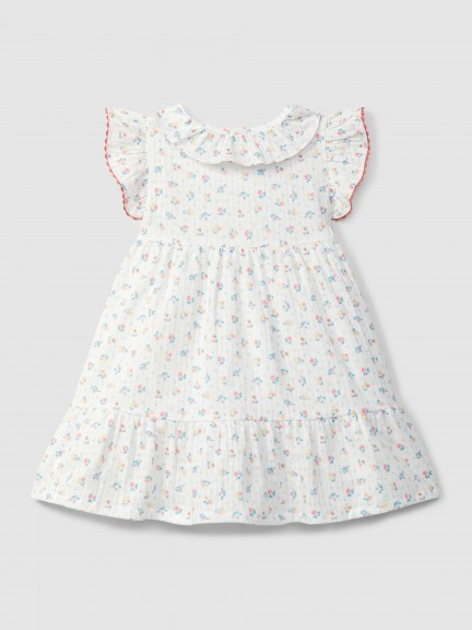 Vestido estampado floral com detalhes em cor contraste