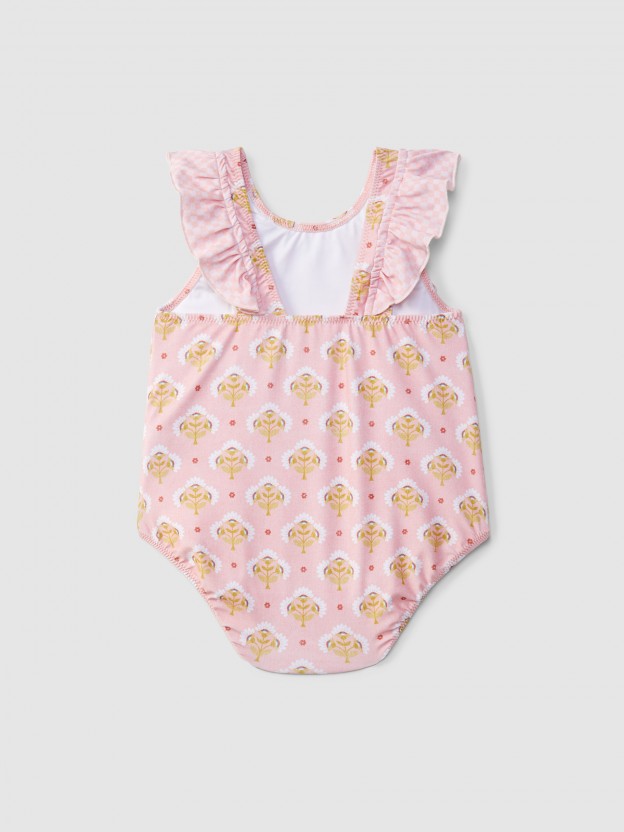 Swimsuit flowers and ruffle in vichy check Swimsuit flowers and ruffle in vichy check