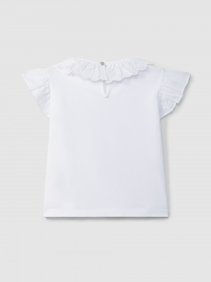 T-shirt ruffled collar English embroidery T-shirt ruffled collar English embroidery