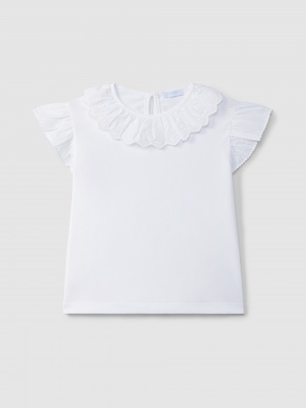 T-shirt ruffled collar English embroidery