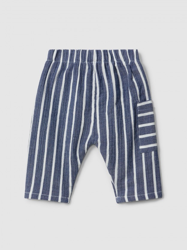 Pantalón pull-up en gasa a rayas Pantalón pull-up en gasa a rayas