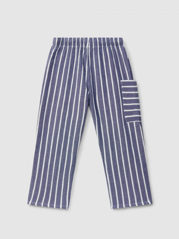 Pantalón pull-up en gasa a rayas Pantalón pull-up en gasa a rayas