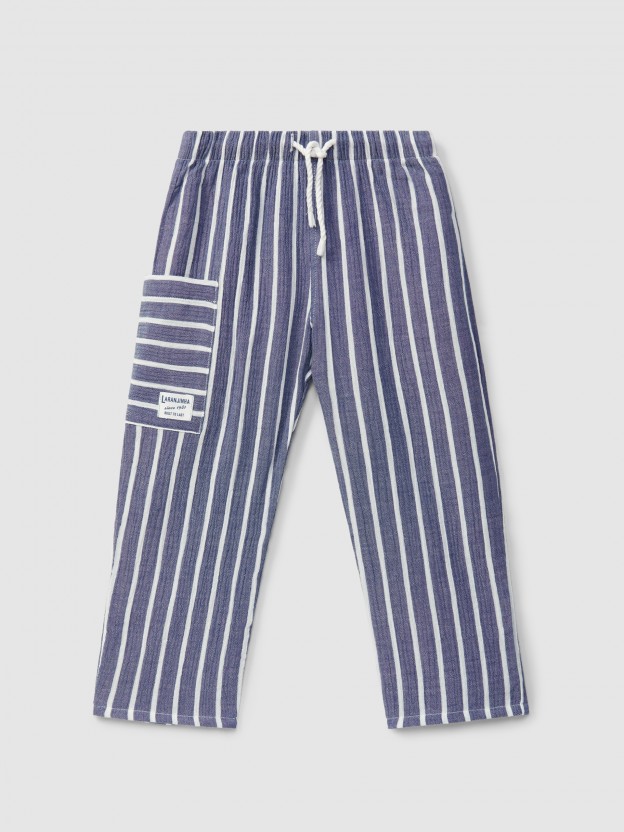 Pantalón pull-up en gasa a rayas Pantalón pull-up en gasa a rayas