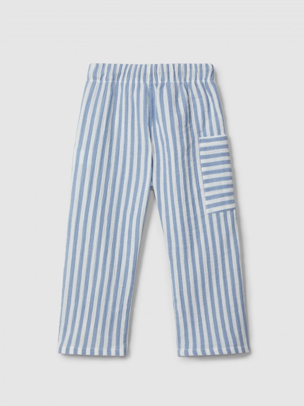 Pull-up striped gauze pants Pull-up striped gauze pants