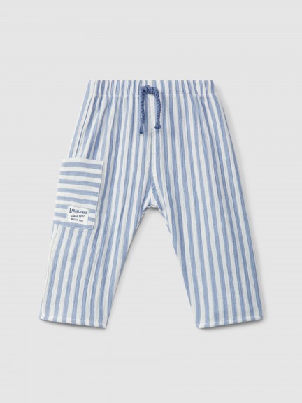 Pull-up striped gauze pants