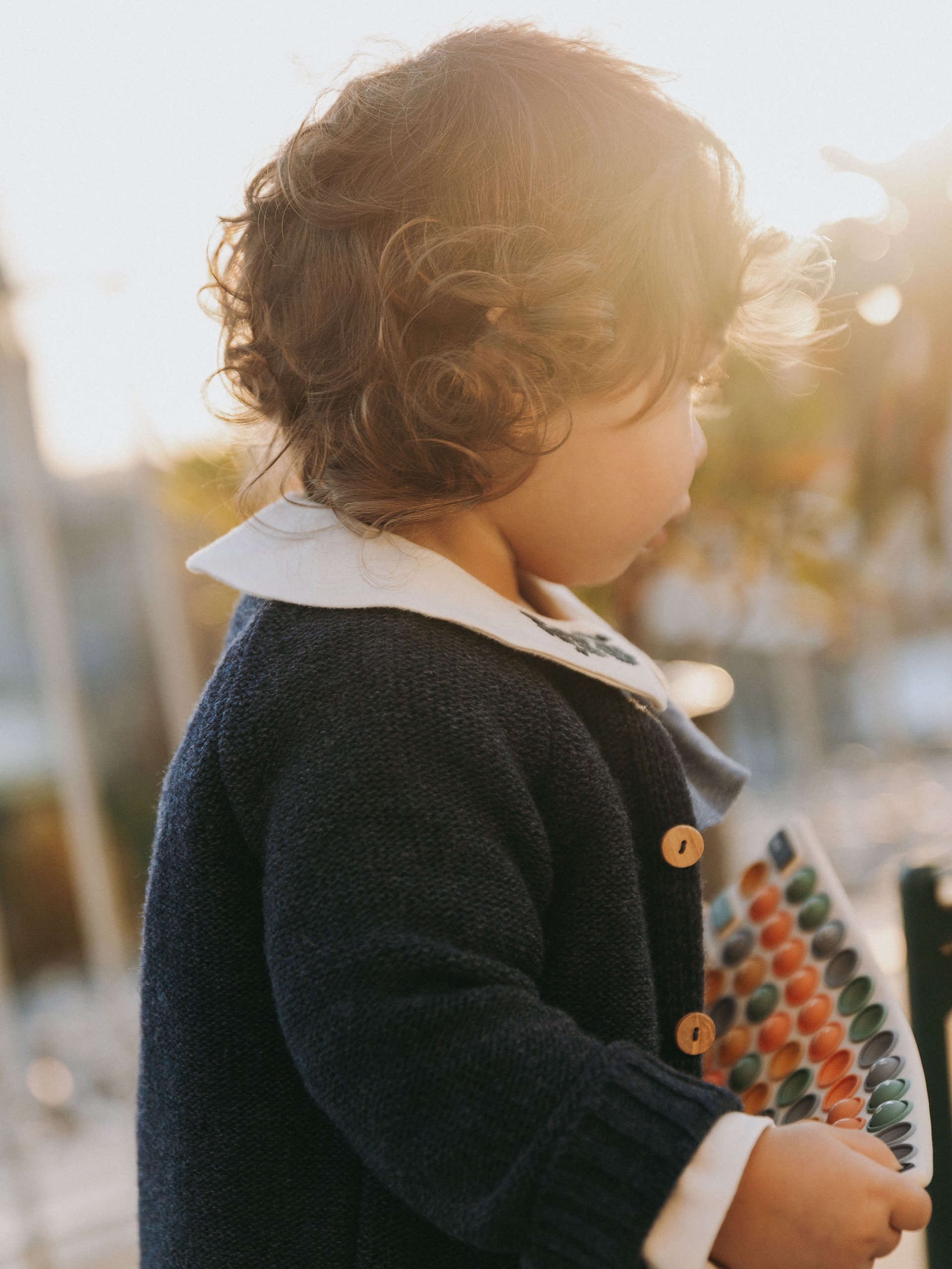 Knitted cardigan with a round neck