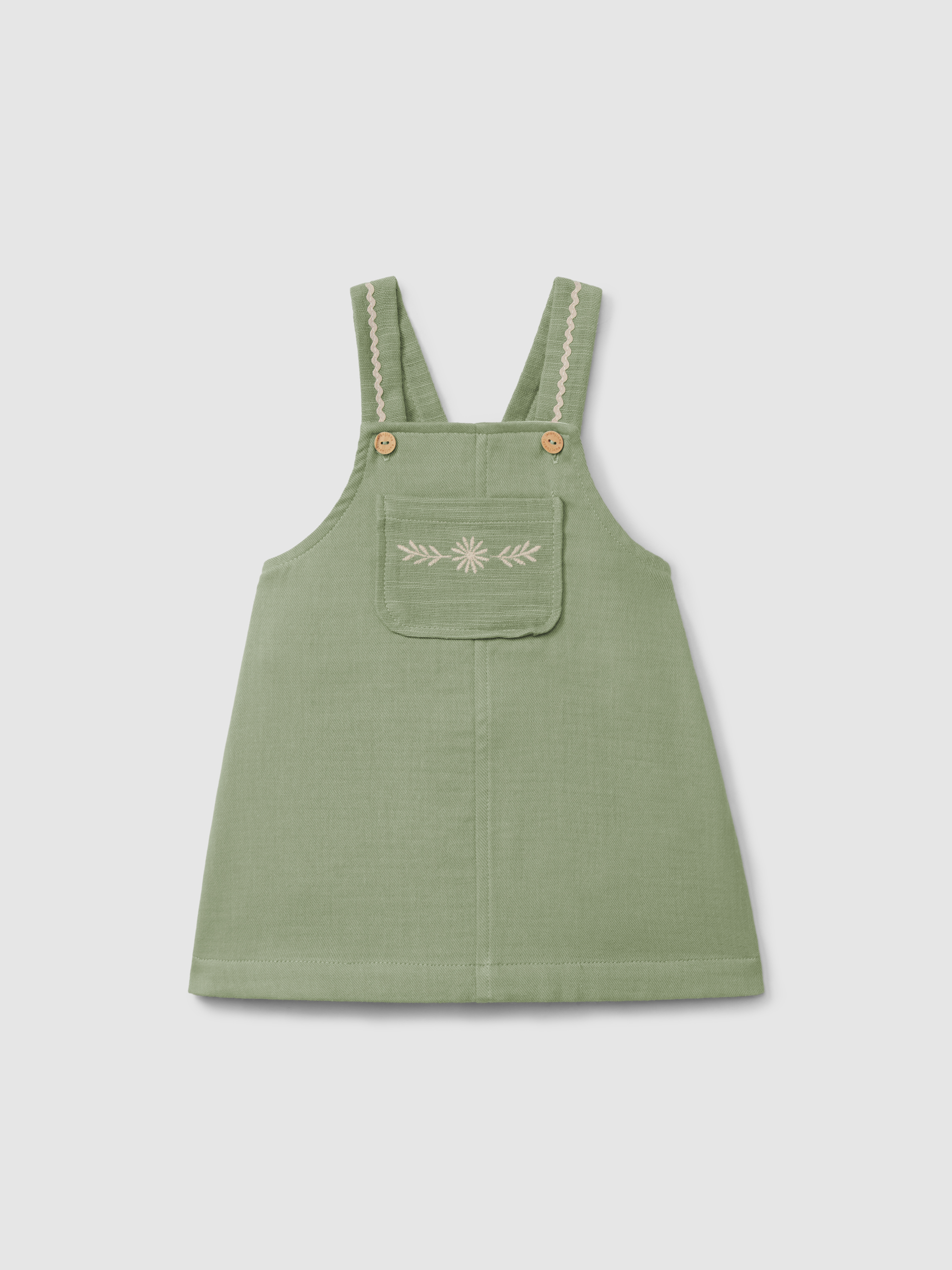 Pinafore dress with embroidered detail and rickrack