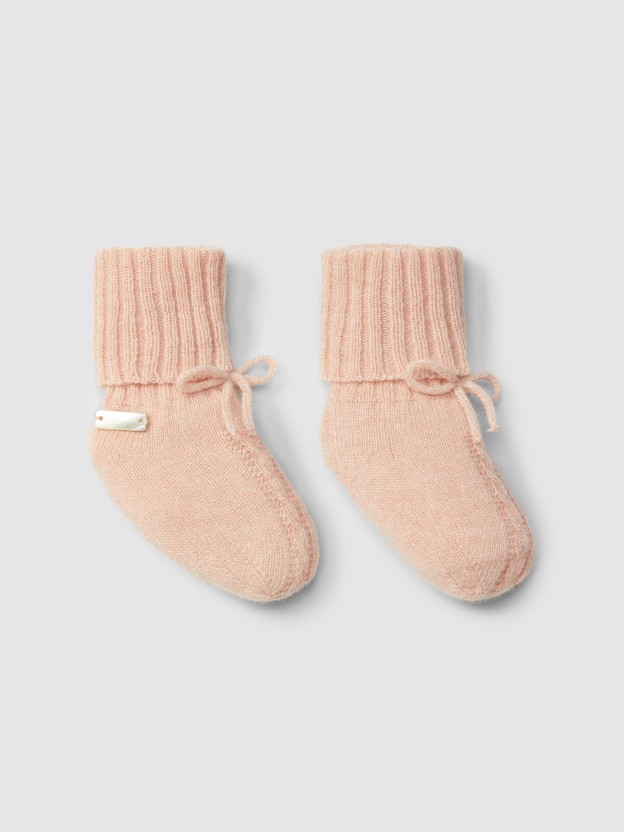 Knitted booties with cable-knit detail Knitted booties with cable-knit detail