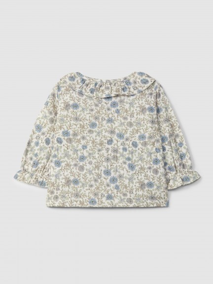 Blusa de flores com gola de folho Blusa de flores com gola de folho