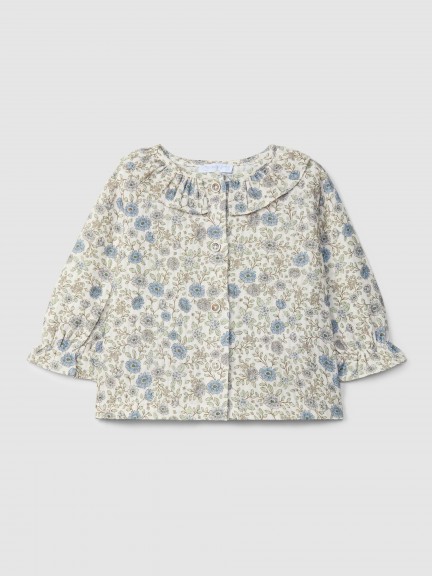 Floral blouse with ruffled collar