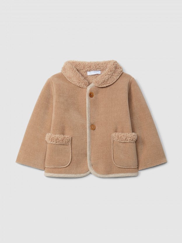 Jacket in double-layered jersey with fur inside