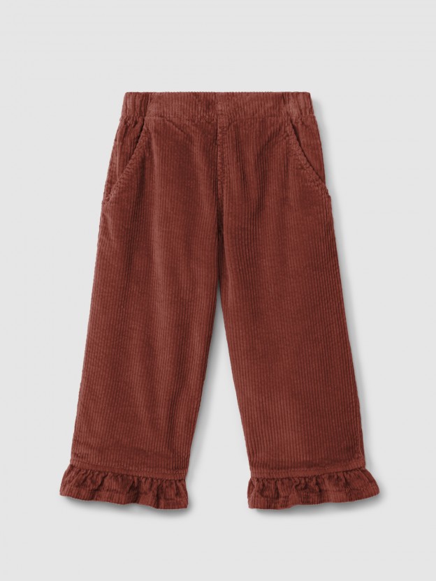 Pantalón pull-up en pana con detalle de volante Pantalón pull-up en pana con detalle de volante