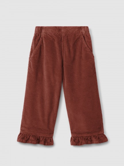Pantalón pull-up en pana con detalle de volante Pantalón pull-up en pana con detalle de volante