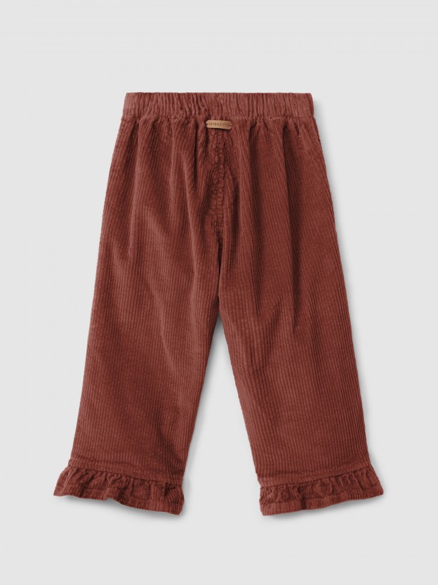 Pantalón pull-up en pana con detalle de volante Pantalón pull-up en pana con detalle de volante