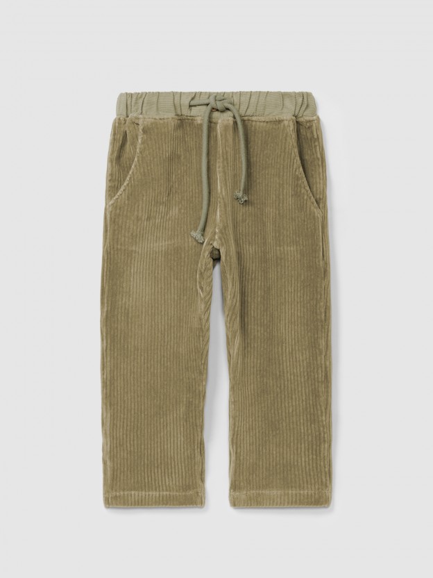 Pants in corduroy-type fabric with three pockets Pants in corduroy-type fabric with three pockets