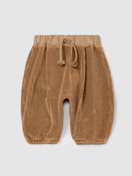 Wide-leg pull-up pants in corduroy-type fabric